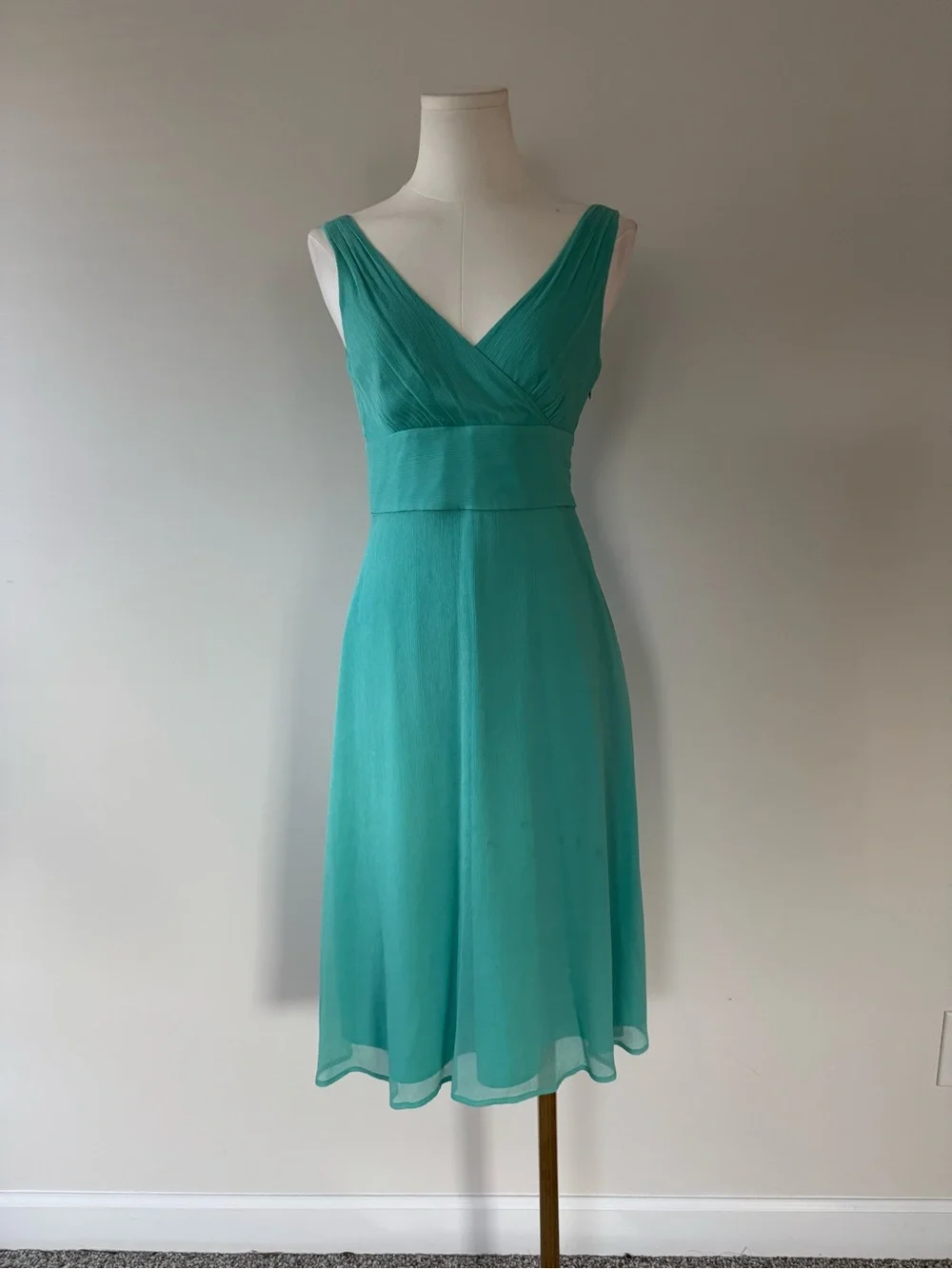 J.Crew Sophia Silk Chiffon Turquoise Aqua V-Neck Midi Dress Size 2
